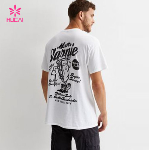 HUCAI Private Label Sportswear Gym Loose T-shirts Oversized Screen Printed Cotton Tee