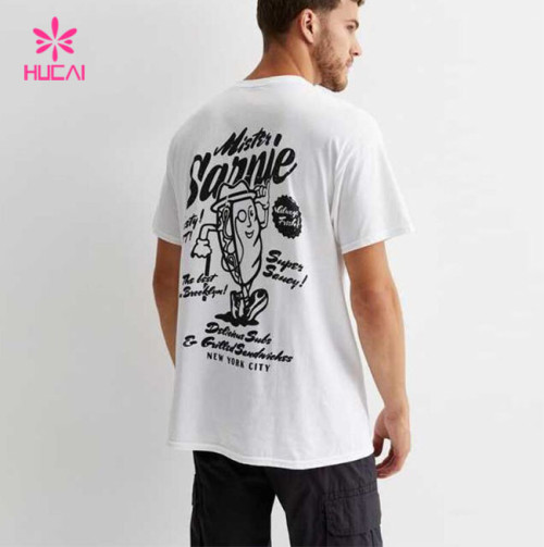 HUCAI Private Label Sportswear Gym Loose T-shirts Oversized Screen Printed Cotton Tee