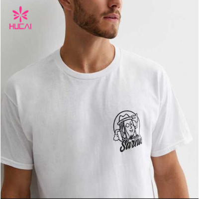HUCAI Private Label Sportswear Gym Loose T-shirts Oversized Screen Printed Cotton Tee