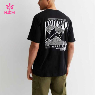 HUCAI Private Label Gym Loose T-shirts Oversized Screen Printed Heavy Cotton Tee