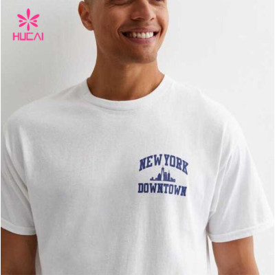 HUCAI OEM ODM Private Label Gym T-shirts Oversized Screen Printed Cotton Tee