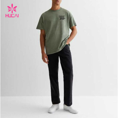 HUCAI OEM ODM Private Label Gym T-shirts Oversized Screen Printed Cotton Tee