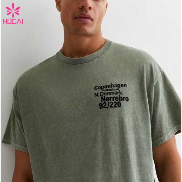 HUCAI OEM ODM Private Label Gym T-shirts Oversized Screen Printed Cotton Tee