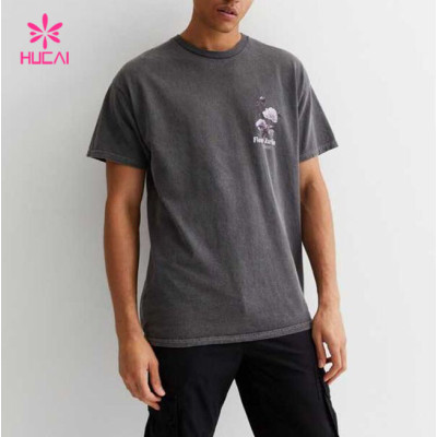 HUCAI OEM ODM Private Label Gym T-shirts Oversized Screen Printed Cotton Tee