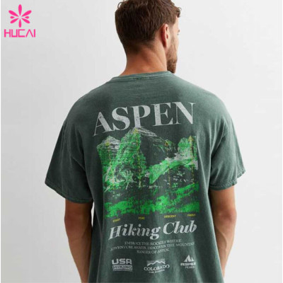 HUCAI OEM ODM Private Label Sport T-shirts Oversized Screen Printed Cotton Tee