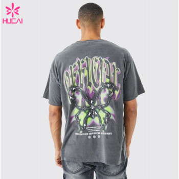HUCAI Gym Sport T-shirts Oversized Screen Printed Fit Cotton Tee