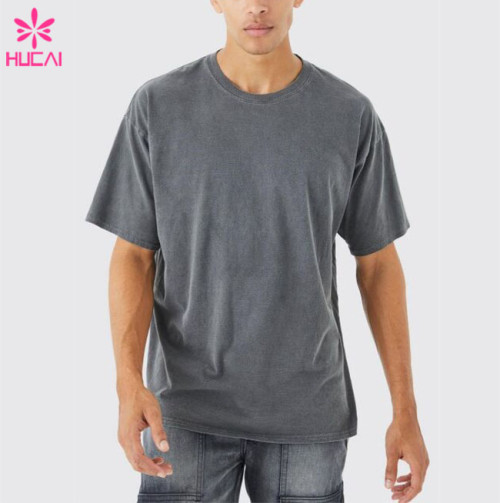 HUCAI Gym Sport T-shirts Oversized Screen Printed Fit Cotton Tee