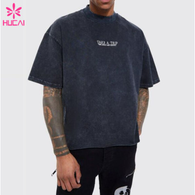 HUCAI Gym Sport T-shirts Oversized Screen Printed Fit Cotton Tee