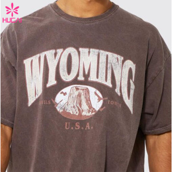 HUCAI Customized Sport T-shirts Oversized Screen Printed Fit Cotton Tee