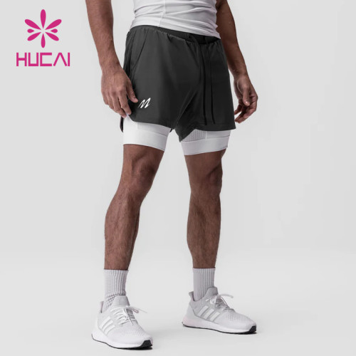 HUCAI Custom Mens 2 in 1 Shorts Drawstring Back Patch Pocket Sportswear Supplier