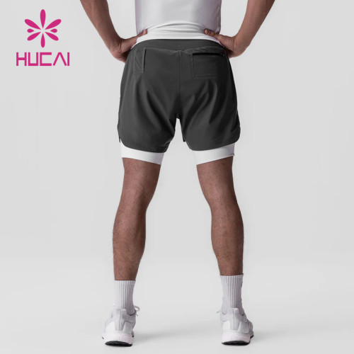 HUCAI Custom Mens 2 in 1 Shorts Drawstring Back Patch Pocket Sportswear Supplier