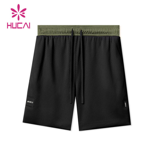 HUCAI OEM Fitness Shorts Reversible Elastic Breathable Mesh Fabric Workout Wear