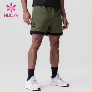 HUCAI OEM Fitness Shorts Reversible Elastic Breathable Mesh Fabric Workout Wear
