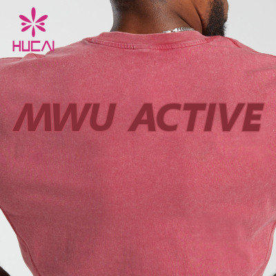 HUCAI ODM Gym Shirts Washed Fabric Mens Screen Printing Cotton Tee Suppliers