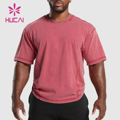 HUCAI ODM Gym Shirts Washed Fabric Mens Screen Printing Cotton Tee Suppliers