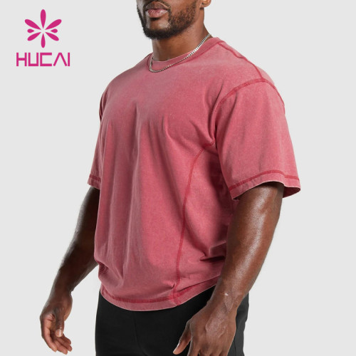 HUCAI ODM Gym Shirts Washed Fabric Mens Screen Printing Cotton Tee Suppliers