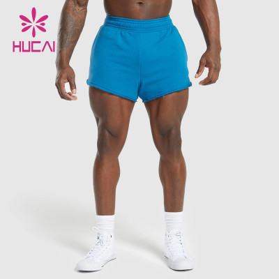 HUCAI OEM Fitness Shorts Raw Cut Hem Cotton Fabric Workout Wear Factory