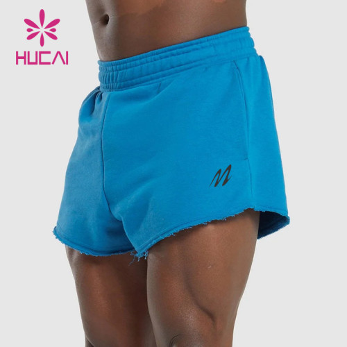 HUCAI OEM Fitness Shorts Raw Cut Hem Cotton Fabric Workout Wear Factory