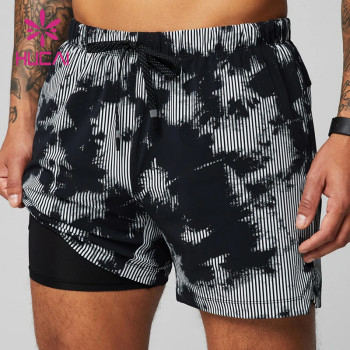 HUCAI Custom Gym Shorts Digital Printing 2 in 1 OEM Fitness Clothes Factory