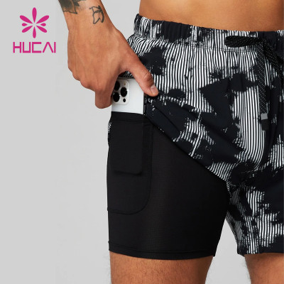 HUCAI Custom Gym Shorts Digital Printing 2 in 1 OEM Fitness Clothes Factory