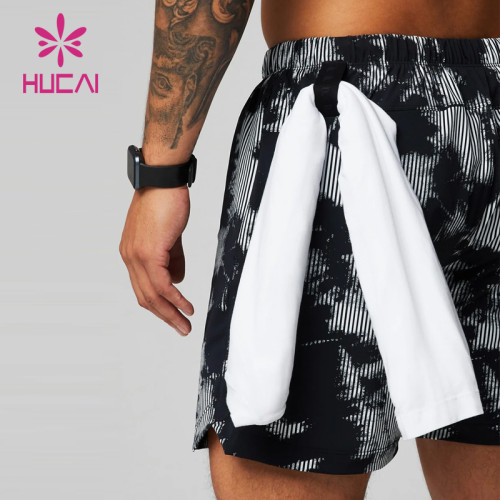 HUCAI Custom Gym Shorts Digital Printing 2 in 1 OEM Fitness Clothes Factory