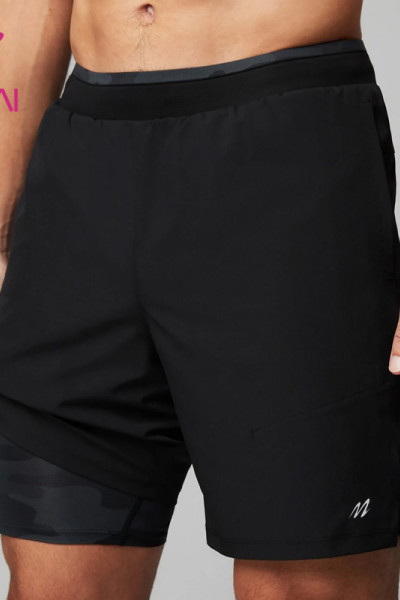 HUCAI Custom 2 in 1 Fitness Shorts Mens Camo Printing Private Label Spandex Gym Wear