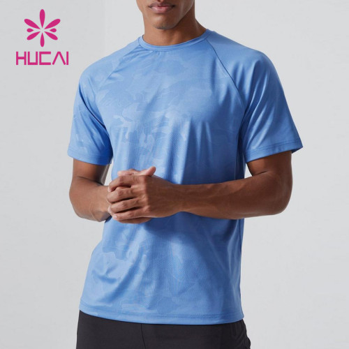 HUCAI Custom Men Gym T Shirts Camo Digital Printing Body Fit Sportswear Factory