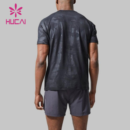 HUCAI OEM Gym T Shirts Camo Digital Printing Screen Printing Sportswear Factory