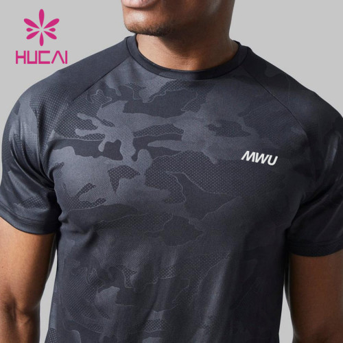 HUCAI OEM Gym T Shirts Camo Digital Printing Screen Printing Sportswear Factory