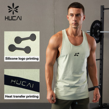 HUCAI Gym Tank Top Silicone 3D Logo Anti Bacterial  Fabric Vest Factory