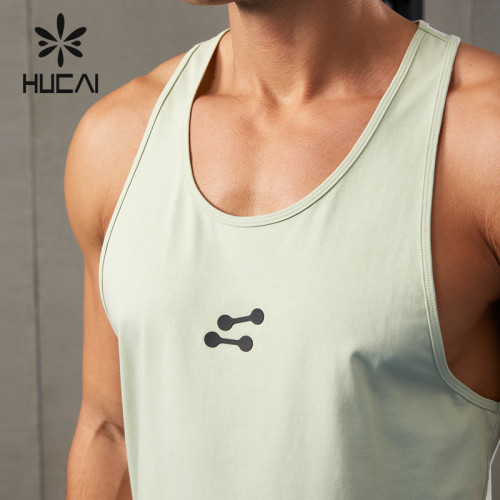 HUCAI Gym Tank Top Silicone 3D Logo Anti Bacterial  Fabric Vest Factory