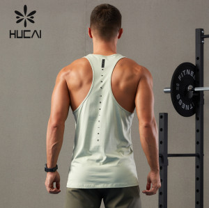 HUCAI Gym Tank Top Silicone 3D Logo Anti Bacterial  Fabric Vest Factory