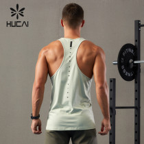 HUCAI Gym Tank Top Silicone 3D Logo Anti Bacterial  Fabric Vest Factory