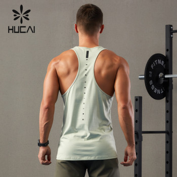 HUCAI Gym Tank Top Silicone 3D Logo Anti Bacterial  Fabric Vest Factory