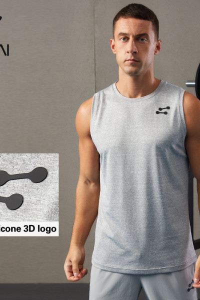 HUCAI Gym Mens Tank Top Silicone 3D Logo Anti Bacterial Fabric Fitness Vest ODM