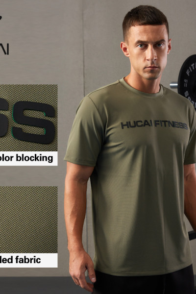 HUCAI OEM Mens Gym T Shirts Beaded Fabric Cooling Sensation Sportswear Factory