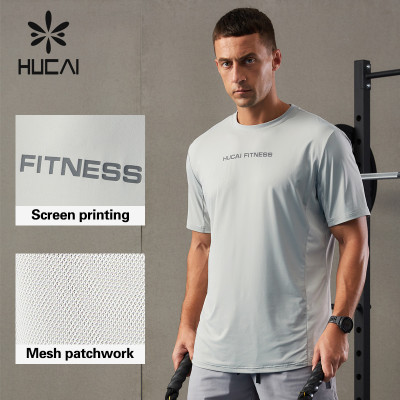 HUCAI Custom Sports Shirts Screen Printing Cooling Sensation Mens Gymwear ODM
