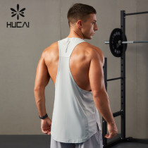 HUCAI ODM Gym Mens Vest Tank Top Skeleton Mesh Patchwork Gymwear Factory