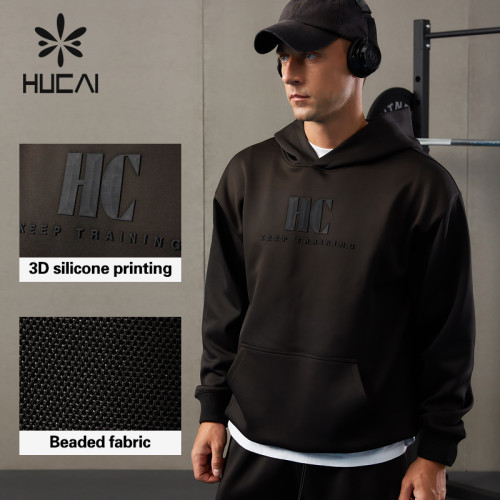 HUCAI Custom Mens Sports Hoodies Silicone Printing Gymwear Manufacturer