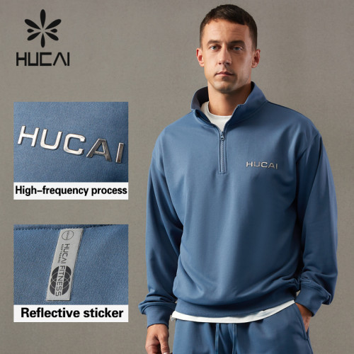 HUCAI Mens Fitness Hoodies 3D High-frequency Process Custom Gymwear Manufacturer