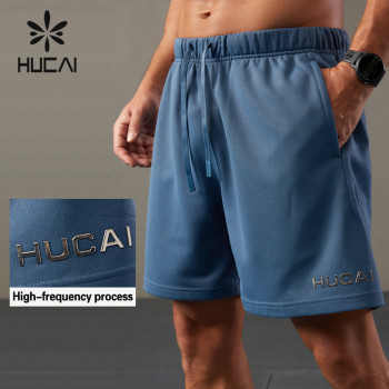 HUCAI OEM Mens Gym Shorts 3D High-frequency Process 100% Polyester Sportswear