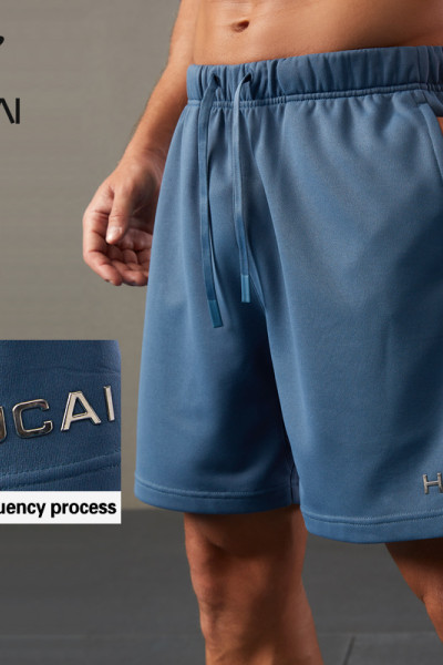 HUCAI OEM Mens Gym Shorts 3D High-frequency Process 100% Polyester Sportswear