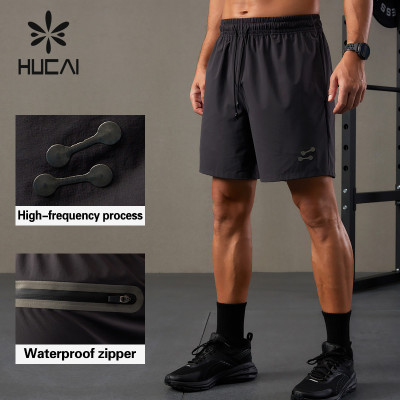 HUCAI OEM Mens Gym Shorts Waterproof Zipper High-frequency Process Sportswear