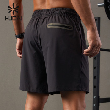 HUCAI OEM Mens Gym Shorts Waterproof Zipper High-frequency Process Sportswear