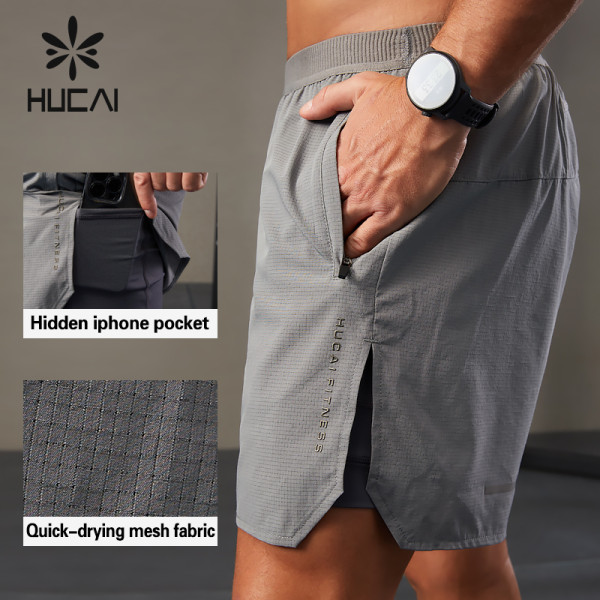HUCAI Sports Shorts Mesh Fabric Quick Drying High-frequency Process Sportswear