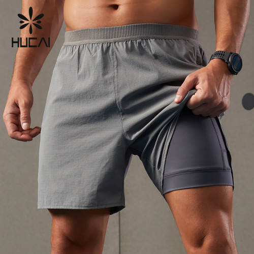 HUCAI Sports Shorts Mesh Fabric Quick Drying High-frequency Process Sportswear