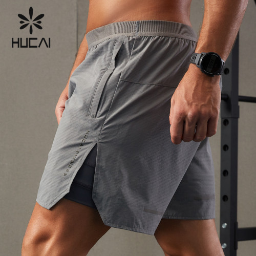 HUCAI Sports Shorts Mesh Fabric Quick Drying High-frequency Process Sportswear