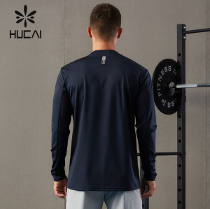 HUCAI Mens Shirts High-frequency LOGO Collarless Design Gym Long Sleeves ODM