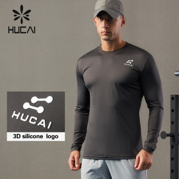 HUCAI OEM Mens Gym Shirts High-frequency Silicone 3D LOGO Long Sleeves Supplier