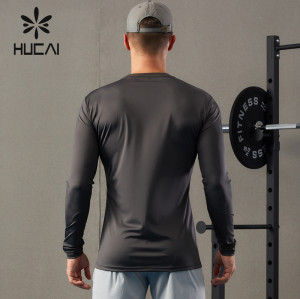 HUCAI OEM Mens Gym Shirts High-frequency Silicone 3D LOGO Long Sleeves Supplier